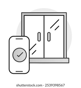Remote Door Lock Icon – Smartphone Unlocking a Door, Representing Remote Locking and Security Access