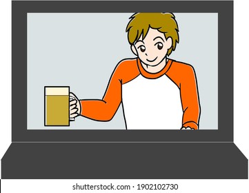 Remote drinking party brown hair male