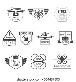 Remote Drones Vector Badge Black Logos Set