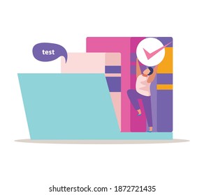 Remote education and electronic gadget flat recolor vector illustration