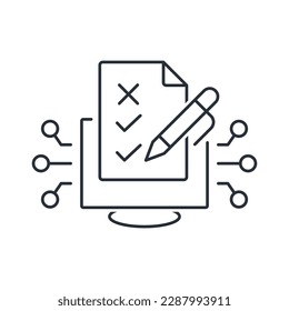 Remote educational process. Lesson in electronic form. Vector linear icon isolated on white background.