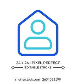 Ícone de interface do usuário de linha colorida do funcionário remoto. Fique em casa, freelance. Propriedade privada, patrimônio pessoal. Casa viva. Símbolo linear duotônico de vetor isolado. Elemento de interface do usuário, pixel perfect