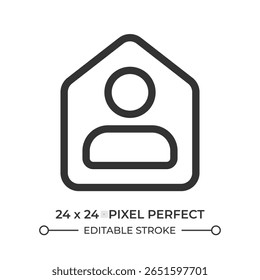 Ícone da interface do usuário da linha do funcionário remoto. Fique em casa, freelance. Propriedade privada, patrimônio pessoal. Casa viva. Símbolo de contorno de vetor isolado. Elemento linear da interface do usuário do Webdesign, pixel perfect