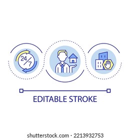 Remote first loop concept icon. Work from home continuously. Comfortable schedule for workers abstract idea thin line illustration. Isolated outline drawing. Editable stroke. Arial font used