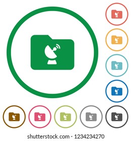 Remote folder flat color icons in round outlines on white background