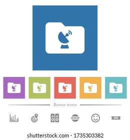Remote folder flat white icons in square backgrounds. 6 bonus icons included.