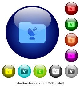 Remote folder icons on round glass buttons in multiple colors. Arranged layer structure