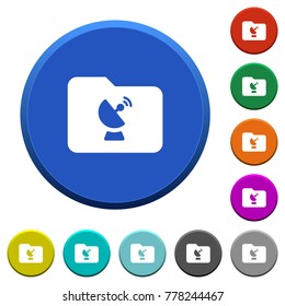 Remote folder round color beveled buttons with smooth surfaces and flat white icons