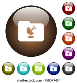 Remote folder white icons on round color glass buttons
