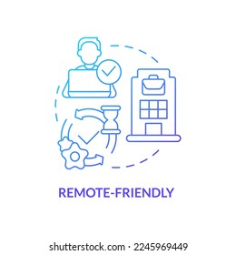 Remote friendly blue gradient concept icon. Combined schedule. Teleworking. Hybrid work model abstract idea thin line illustration. Isolated outline drawing. Myriad Pro-Bold font used