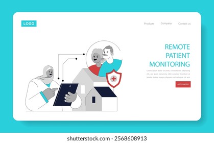 Remote healthcare monitoring concept. Digital health technology assists in tracking patient well-being from home. Telemedicine evolution. Vector illustration.