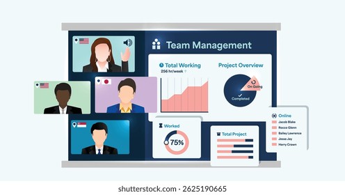 Remote Healthcare Team Management Dashboard UI Illustration Vector