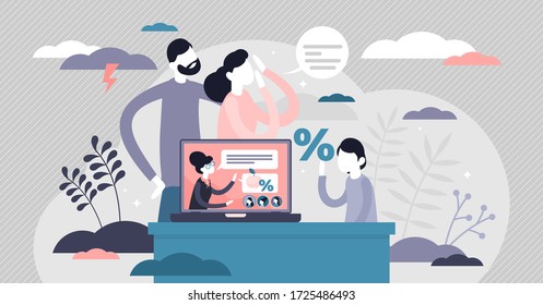 Remote home schooling concept, flat tiny persons vector illustration. Digital lecture e-learning method for distanced studying. Online education as modern, creative approach for self development.