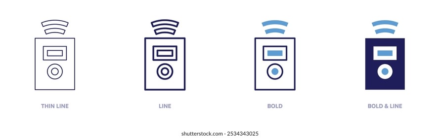 Icono remoto en 4 estilos diferentes. Línea delgada, línea, negrita y línea negrita. Estilo duotono. Trazo editable.
