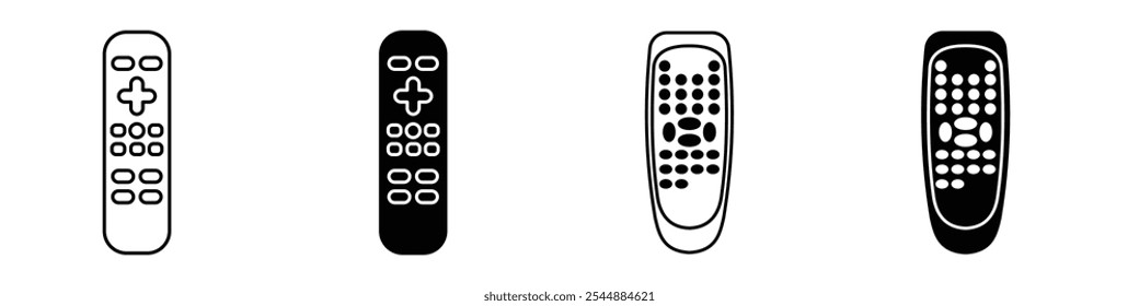 Remote icon collection in black and white filled and solid vector style.