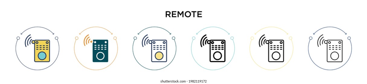 Icono remoto en el estilo relleno, delgado, contorno y trazo. La ilustración vectorial de dos diseños de iconos vectoriales remotos de color y negro se puede utilizar para móviles, ui, web