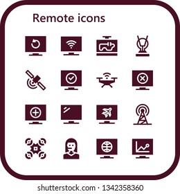 remote icon set. 16 filled remote icons.  Collection Of - Television, Antenna, Signal, Drone, Teleoperator