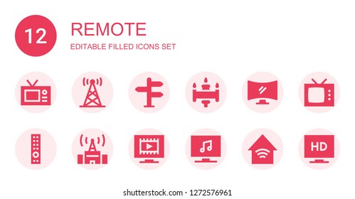 remote icon set. Collection of 12 filled remote icons included Television, Antenna, Signal, Remote control, Smart home