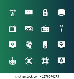 remote icon set. Collection of 16 filled remote icons included Television, Drone, Remote control, Remote, Signal, Photography, Insecure, Smart tv, Antenna