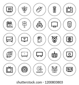 Remote icon set. collection of 25 outline remote icons with drone, gamer, gigabyte, smart tv, signal, television, signaling icons. editable icons.