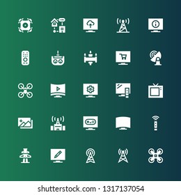 remote icon set. Collection of 25 filled remote icons included Drone, Antenna, Television, Remote control, Signal, Photography, Smart tv, Smart home