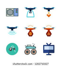 remote icon set. vector set about drone, air conditioner, car key and monster truck icons set.
