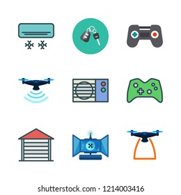 remote icon set. vector set about game controller, remote control, air conditioner and garage icons set.