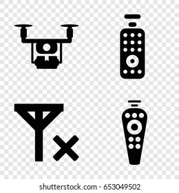 Remote icons set. set of 4 remote filled icons such as remote control, no signal
