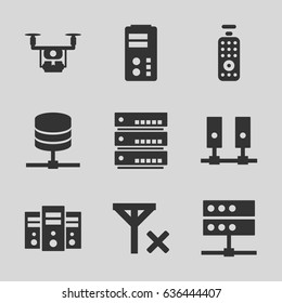 Remote icons set. set of 9 remote filled icons such as remote control, no signal, medical drone