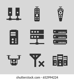 Remote icons set. set of 9 remote filled icons such as remote control, no signal, medical drone