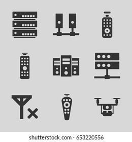 Remote icons set. set of 9 remote filled icons such as remote control, no signal, medical drone