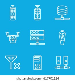 Remote icons set. set of 9 remote outline icons such as remote control, no signal, medical drone