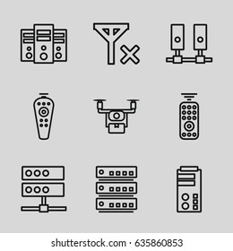 Remote icons set. set of 9 remote outline icons such as remote control, no signal, medical drone