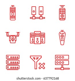 Remote icons set. set of 9 remote outline icons such as remote control, no signal, medical drone