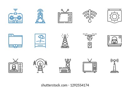 remote icons set. Collection of remote with antenna, television, drone, signal, ftp, remote control. Editable and scalable icons.