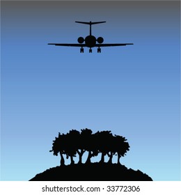 Remote Island with Airplane Flying Over