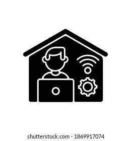 Remote Job Black Glyph Icon. Online Technology For Work And Education. Working From Home. Freelance, Teleworking Silhouette Symbol On White Space. Professional Freelancer Vector Isolated Illustration