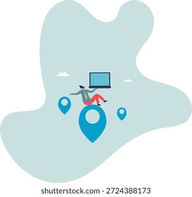 Trabalho remoto ou à distância, escritório virtual ou trabalhando em qualquer lugar, freelancer ou escritório on-line, funcionário no exterior.sobre um homem e sua vida.