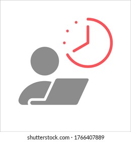 Remote job, home office, work from home. Clock, time. Vector line icon. Editable illustration. Pictogram.