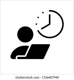 Remote Job, Home Office, Work From Home. Clock, Time. Vector Line Icon. Editable Illustration. Pictogram.