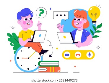 Entrevista de Trabalho Remoto via Ilustração de Chamada de Vídeo com Comunicação de RH e Candidatos para Recrutamento e Admissão em Trabalho Remoto em Segundo Plano