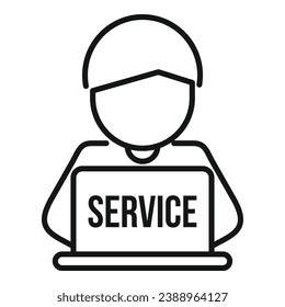 Remote laptop service man icon outline vector. Broken repair. Computer broken