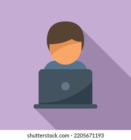 Vector plano del icono de trabajador remoto del portátil. Tiempo de trabajo. Reloj de trabajo