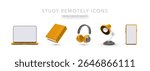 Remote Learning Icons Including Laptop, Book, Headphones, Desk Lamp, And Smartphone. Perfect For Online Education, Virtual Classrooms, And Study Resources. Modern Vector Illustration.