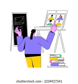 Remote learning isolated cartoon vector illustrations. Teacher giving lecture online with laptop, modern student life, educational process during coronavirus, virtual learning vector cartoon.