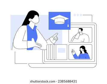 Remote learning isolated cartoon vector illustrations. Teacher giving lecture online with laptop, modern student life, educational process during coronavirus, virtual learning vector cartoon.