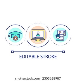 Remote learning loop concept icon. Homeschooling opportunities abstract idea thin line illustration. Online classes for students. Elearning. Isolated outline drawing. Editable stroke. Arial font used