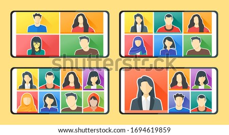 Remote Learning Online College Class. Stay Study or Work from Home WFH. Mobile Virtual Meetings via Smartphone University School Course Closures. Teleconference Web Video Conference. 4, 5, 6 & 8 Panel