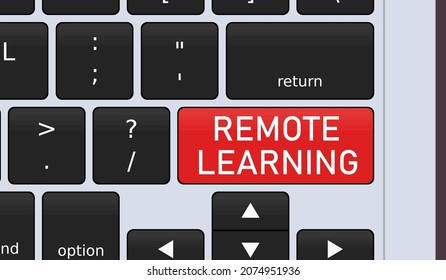 Remote learning special button. Laptop keyboard conceptual illustration. New normal in pandemic - remote school.
