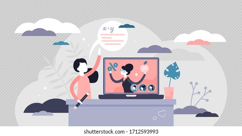 Remote learning vector illustration. Digital lecture flat tiny persons concept. E-learning method for distance school and knowledge. Online education as modern, creative approach for self development.